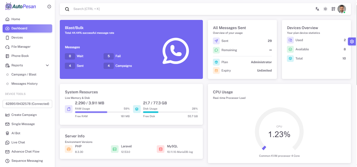 AUTOPESAN Dashboard